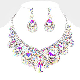 Glass Crystal Teardrop Bubble Evening Necklace