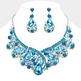 Glass Crystal Teardrop Bubble Evening Necklace