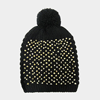 Studded Acrylic Pom Beanie