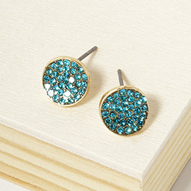 Rhinestone Pave Round Disc Stud Earrings