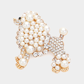 Crystal Pearl Poodle Brooch