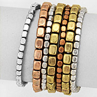 7 PCS - Metal Bead Stack Stretch Multi Layered Bracelets