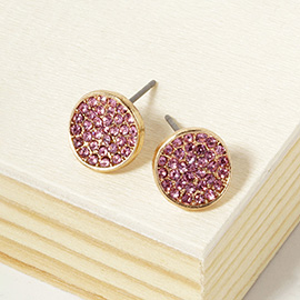 Rhinestone Pave Round Disc Stud Earrings