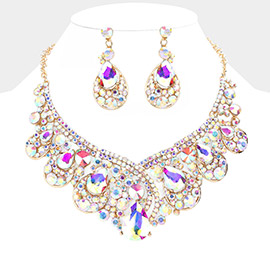 Glass Crystal Teardrop Bubble Evening Necklace