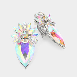 Floral Teardrop Crystal Clip On Earrings