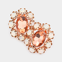 Oval Flower Rhinestone Clip On Earrings