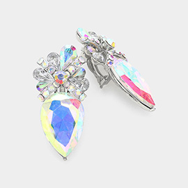 Teardrop Crystal Rhinestone Clip On Earrings