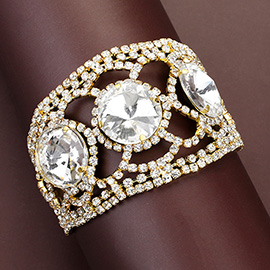 Triple Round Glass Stone Rhinestone Evening Bracelet