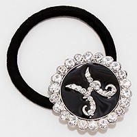 'H' Crystal Accented Monogram Ponytail Hair Band