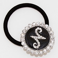 'N' Crystal Accented Monogram Ponytail Hair Band