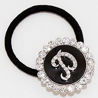 'P' Crystal Accented Monogram Ponytail Hair Band