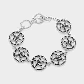 Zebra Patterned Stone Paved Star Link Bracelet