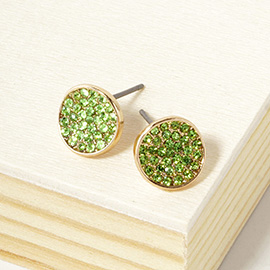 Rhinestone Pave Round Disc Stud Earrings