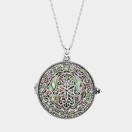 Hamsa Hand Magnifying Glass Pendant Long Necklace