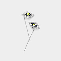 Crystal Accented Enamel Evil Eye Ear Pin Earrings