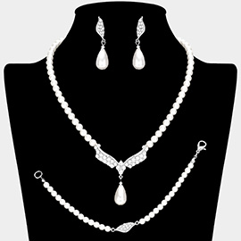 Crystal Accented Pearl Necklace Jewelry Set