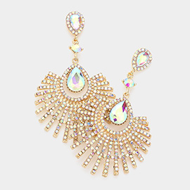 Teardrop Fan Crystal Rhinestone Evening Earrings