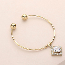 Diamond Shaped Crystal CZ Stone Charm Cuff Bracelet