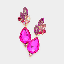 Crystal Rhinestone Pave Leaf Teardrop Evening Earrings