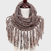 Fringe Drop Two Tone Knit Snood Scarf