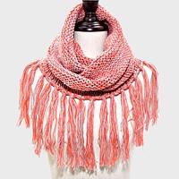 Fringe Drop Two Tone Knit Snood Scarf