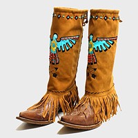 1-Pair Aztec Bird Suede Fringe Boot Toppers