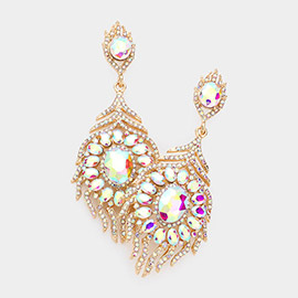 Oval Crystal Rhinestone Flame Evening Earrings