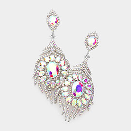 Oval Crystal Rhinestone Flame Evening Earrings