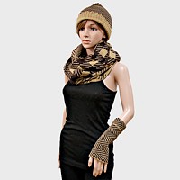 Plaid Chevron Infinity Scarf Glove HAT 3 PCS Set