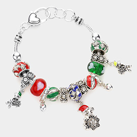 Snowflake Bear Charm Multi Beaded Bracelet