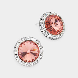 Rivoli Cut Genuine Crystal Round Stud Earrings