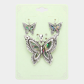 Abalone Butterfly Pendant Set