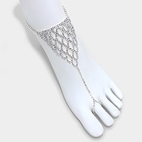 Crystal rhinestone net anklet with toe ring