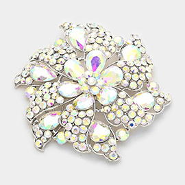 Floral Pinwheel Glass Crystal Pin Brooch