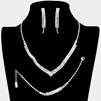 3PCS - 3Rows Crystal Rhinestone Necklace Jewelry Set