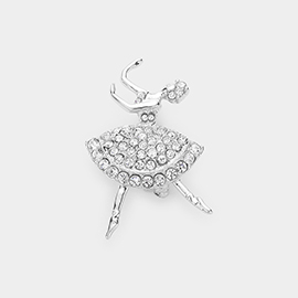 Rhinestone Embellished Ballerina Pin Brooch