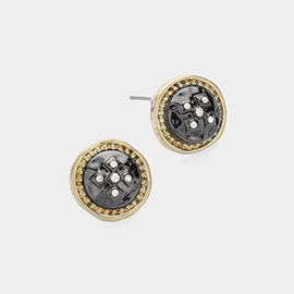 Crystal Metal Button Stud Earrings