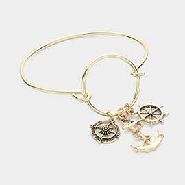 Metal Anchor & Ship Helm Charm Hook Bracelet