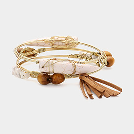 Howlite Horn Faux Suede Tassel Charm Stackable Bracelet