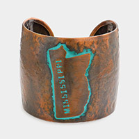 Mississippi State Map Hammered Wide Metal Cuff Bracelet