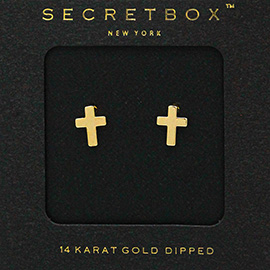 SECRET BOX_14K Gold Dipped Metal Cross Stud Earrings