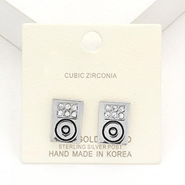 Crystal Pave Rectangle Metal Stud Earrings