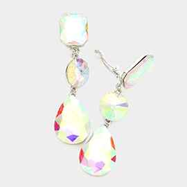 Triple glass crystal clip on earrings