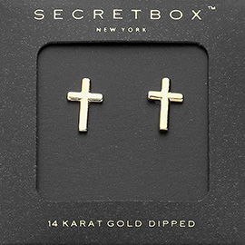 SECRET BOX_14K Gold Dipped Cross Stud Earrings