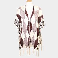 Diamond Pattern Tassel Poncho