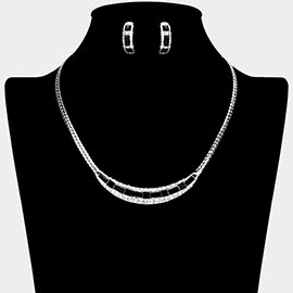 Crystal rhinestone crescent bar necklace