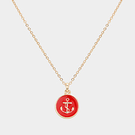 Enamel Anchor Disc Pendant Necklace