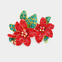 Crystal Pave Christmas Poinsettia Pin brooch