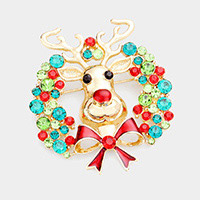 Enamel Crystal Rudolph Pin Brooch