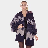 Chevron pattern loose cardigan poncho